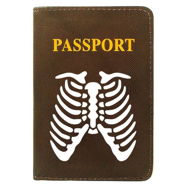 

card holders steampunk rib skeleron passport cover pu leather travel id holder pocket wallet bags, Brown;gray