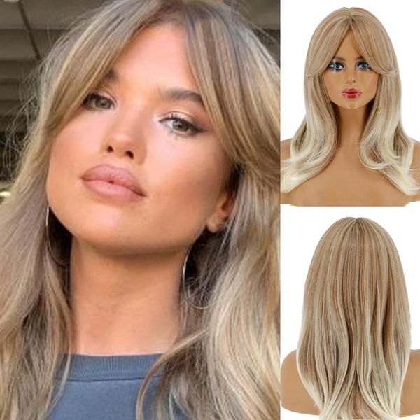 

synthetic wigs long natural wave dark bown ombre ash brown hair party daily use wig for white black women