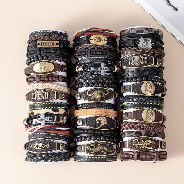 

tennis eif dock vintage black badge bracelets for men fashion jesus cross leather bracelet & bangles multilayer wide wrap jewelry 2021, Golden;silver