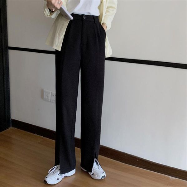 

women's pants & capris harajuku 2021 women split black high waist slim casual lady ol solid autumn all match chic straight fashion loos, Black;white