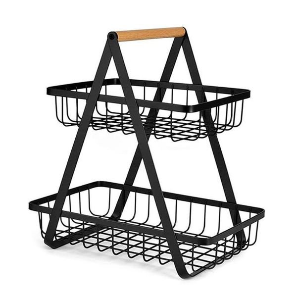 

storage baskets 2-tier metal fruit basket portable kitchen countershelf rack for fruits vegetables household cosmetic drop