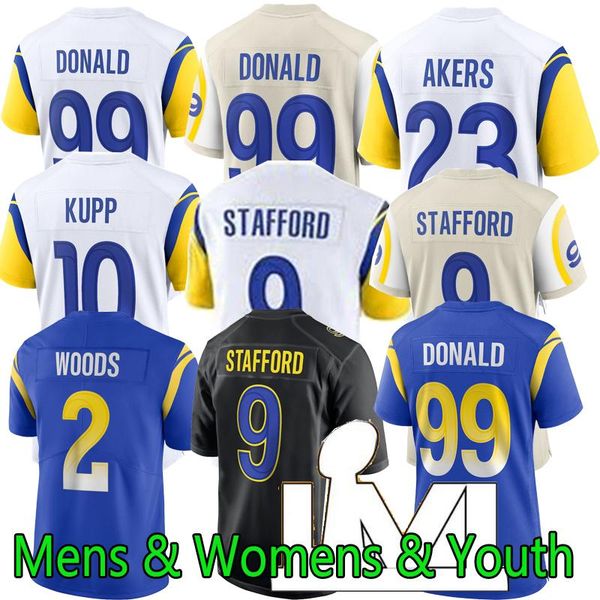 

#99 aaron donald 10 cooper kupp 9 matthew stafford football jersey 2 robert woods 3 odell beckham jr. von miller jalen ramsey desean jackson, Black;red