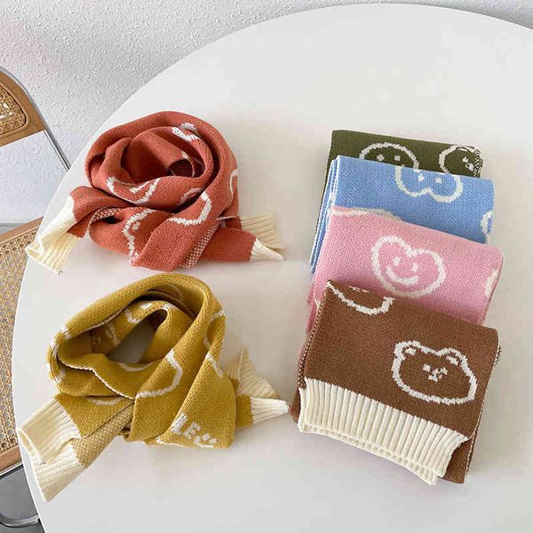 

cartoon bear knitted scarves toddler boys girls neckerchief wraps winter accessories for kids children scarf shawl muffler, Blue;gray