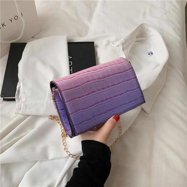 

evening bags gradient color female bag portable all-match shoulder fashion chain crossbody for women 2021 pu small square