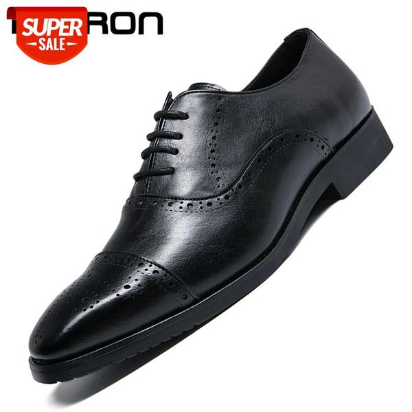 

new 2020 flat classic men dress shoes genuine leather wingtip carved italian formal oxford footwear plus size 38-48 for winter #lm7e