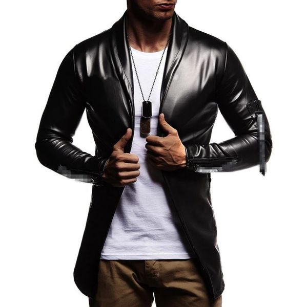 

night club leather jacket men fashion slim fit motorcycle leather jacket golden/silver blazer jacket male pu coat 220211, Black
