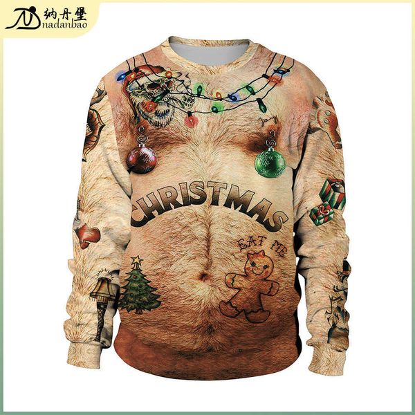 

2021 new 3d printed christmas men's long round neck sweater sb102-013, Black