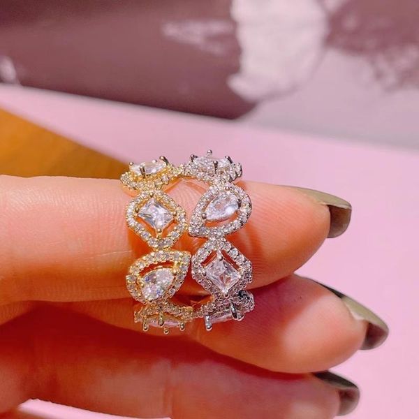 

wedding rings luxury elegant brazil initial stackable for women cz finger irregular geometry ring bohemian beach jewelry j2025, Slivery;golden