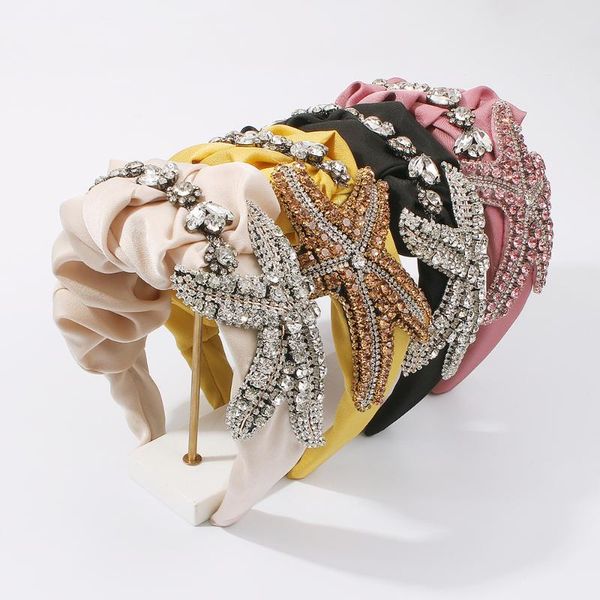 

sea starfish headband hair accessories satin with glass rhinestone hairband for women girls summer spring fashion headdress clips & barrette, Golden;silver