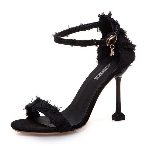 

sandals high heels women's 2021 stiletto temperament student korean shoes summer all-match open-toe buckle, Black