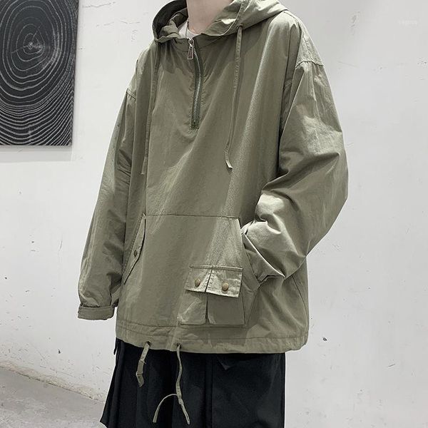 

autumn cotton pullover jacket men's fashion solid color casual hooded jackets mens streetwear loose hip-hop bomber men, Black;brown