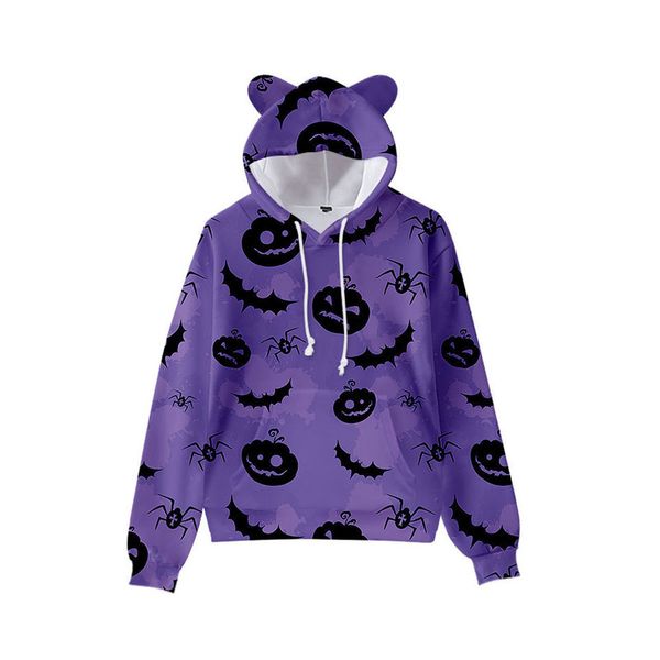 

purple bat print cute boy girl clothes hooded 3d printing hooded sweater autumn early winter ears hooded pullover, Black