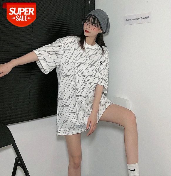 

quality well full printed reflective strips ripple spot loose men and women round neck short sleeve cotton #t99o, White;black