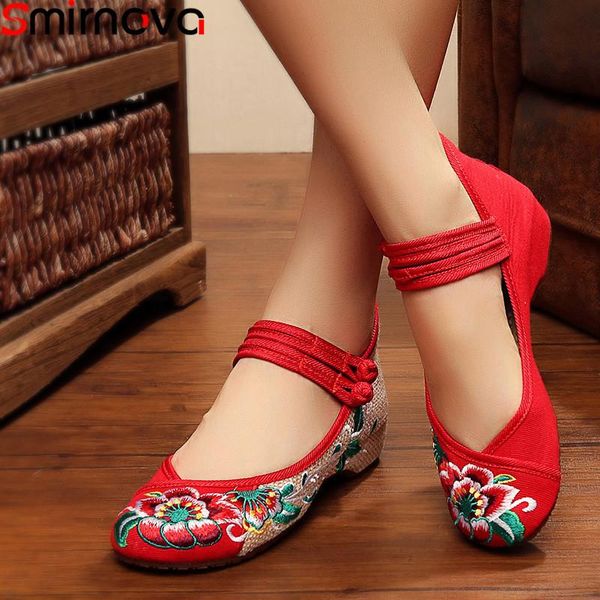 

dress shoes smirnova fashion spring woman round toe embroider chinese style ladies elegant increased internal women, Black