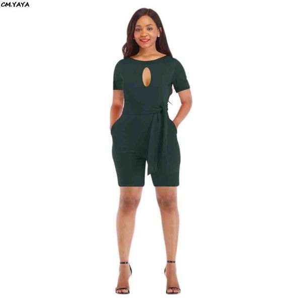 

women summer cut out o-neck short sleeve with sashes above knee jumpsuit fashion active wear playsuit romper 7 color m911 women's two p, White