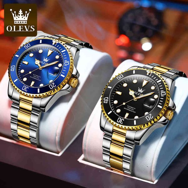 

oil brand 2021 new green water ghost watches men automatic mechanical waterproof stainless steel band 6650, Slivery;brown