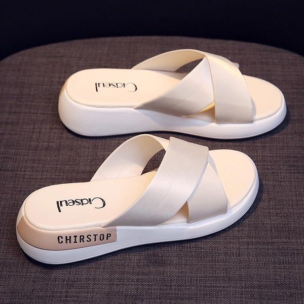 

slippers fashion women's flip flops summer the round head comfortable open toe sandals solid color casual platform shoes, Black