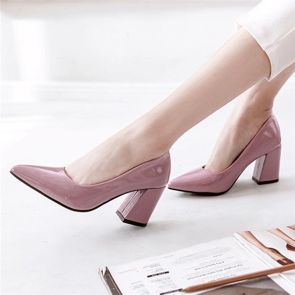

dress shoes plus size 34-46 women's high heels bride party mid heel pointed toe shallow mouth women for office, Black