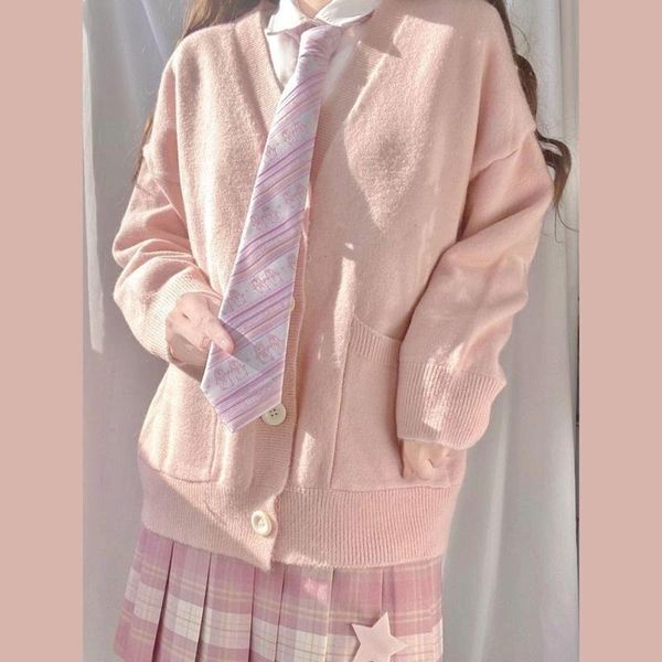 

clothing sets school sweater spring autumn v-cut cotton knitted sweaters jk uniforms knitting jackets multicolor student girls cosplay, White
