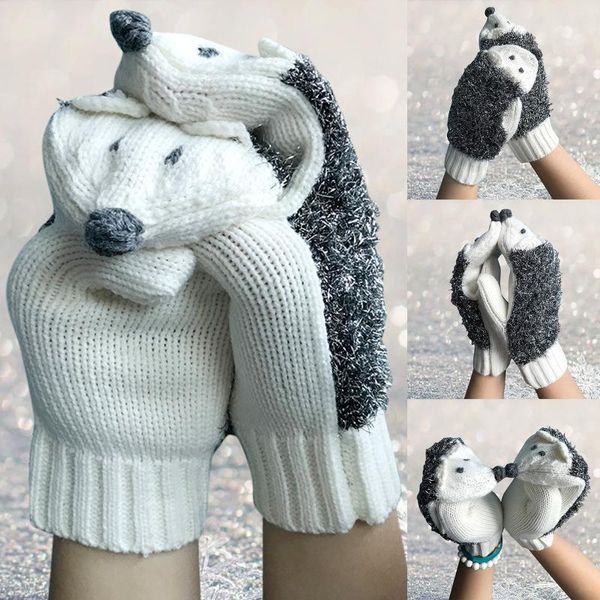 

sports gloves women's autumn solid retro handmade crochet knitted warm glove winter soft thick for women girl guantes, Black