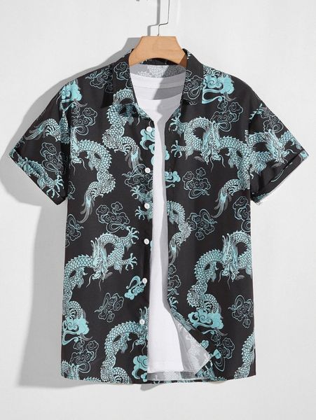 

men allover chinese dragon print shirt i5wq#, White;black