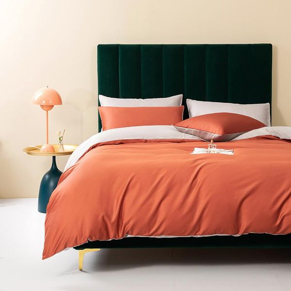 

bedding sets premium bed set two-color solid color 60 satin long-staple 100% cotton four-piece suit feels super good and