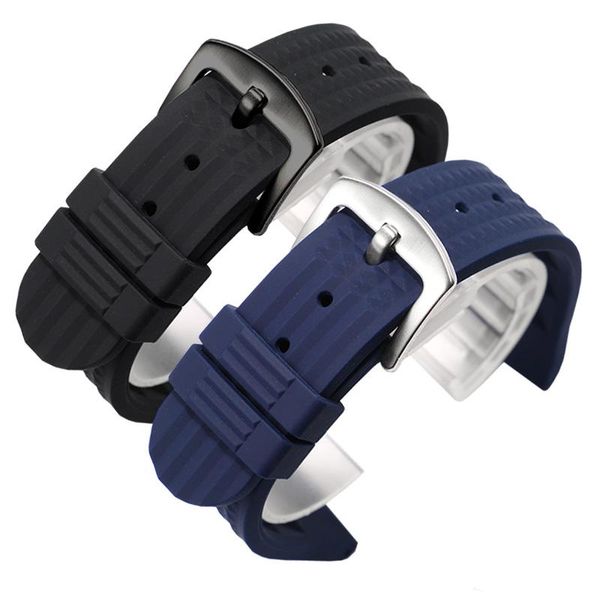 

watch bands accessories 20mm 22mm soft silicone watchband black blue strap with pin buckle waterproof rubber men's bracelet, Black;brown