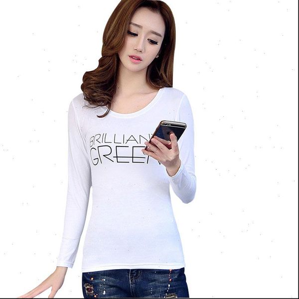 

womens women slim long sleeve t shirt printed crew neck shirts girls ladies casual bottoming tee, White