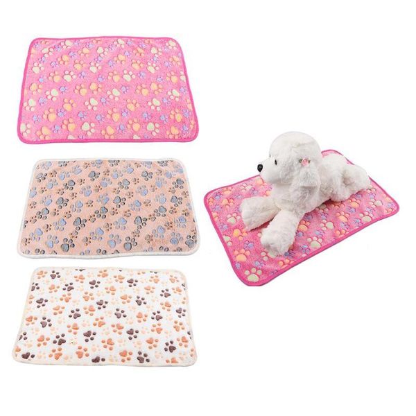 

soft coral fleece foot print warm pet blanket sleeping beds cover mat for small large dogs kennels & pens