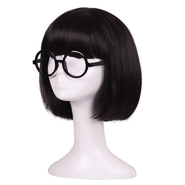 

synthetic wigs short bob for cosplay machine made wig natural black guleless