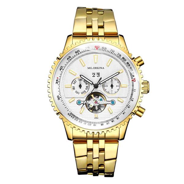 

mg orkina clocks men automatic mechanical day/week/month tours, Slivery;brown