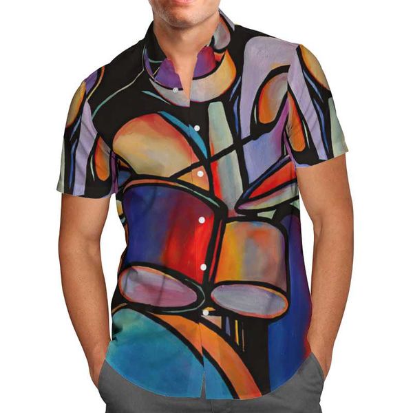 

men's casual shirts music 3d printing fashion summer shirt hawaiian beach short sleeved oversized 5xl streetwear hemden herren, White;black