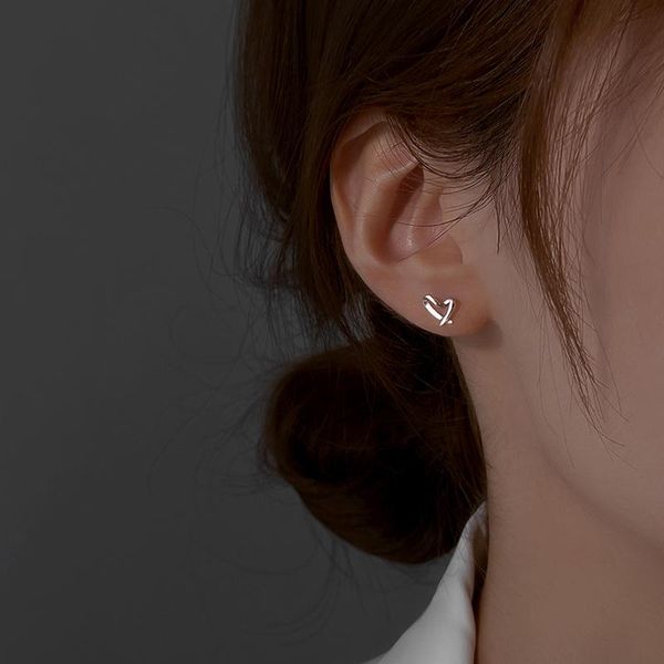 

stud hollow small peach heart 925 sterling silver earrings for women fashion korean jewelry cute gift, Golden;silver