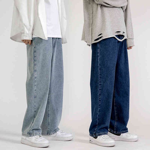 

men's jeans fashion loose straight casual wide leg pants cowboy mans streetwear korean hip hop trousers 5 colors 4rpm, Blue
