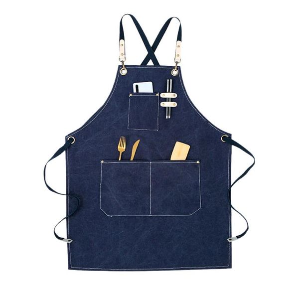 

table cloth 2021 fashion work apron for men canvas black bib adjustable cooking kitchen aprons woman with tool pockets