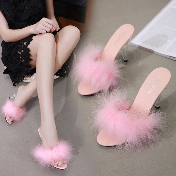 

slippers 5 colors shoes woman transparent crystal heels -10cm wedding shoe sandals big yards interest female yek7, Black