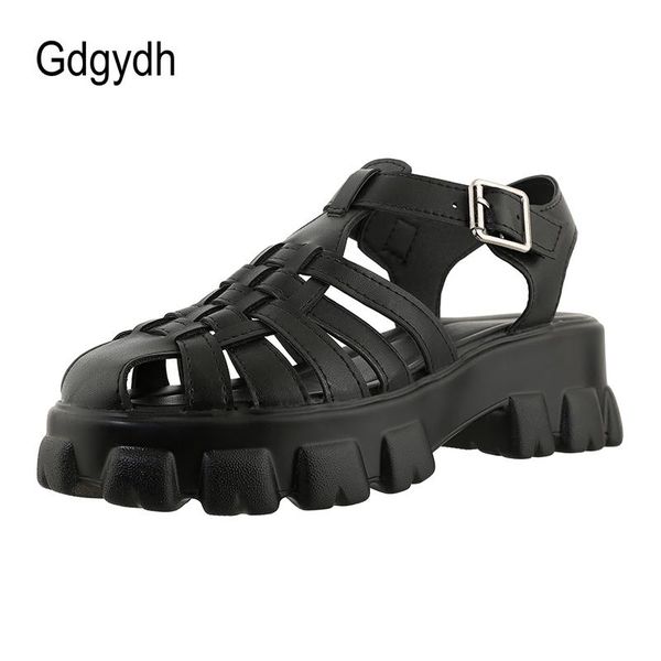 

sandals gdgydh thick sole women summer gladiator shoes woman platform chunky heel ankle strap buckle roman style plus size 46, Black