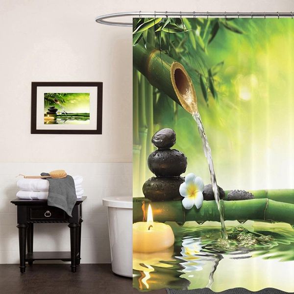 

shower curtains polyester bamboo curtain zen natural bathroom waterproof garden theme decoration accessories