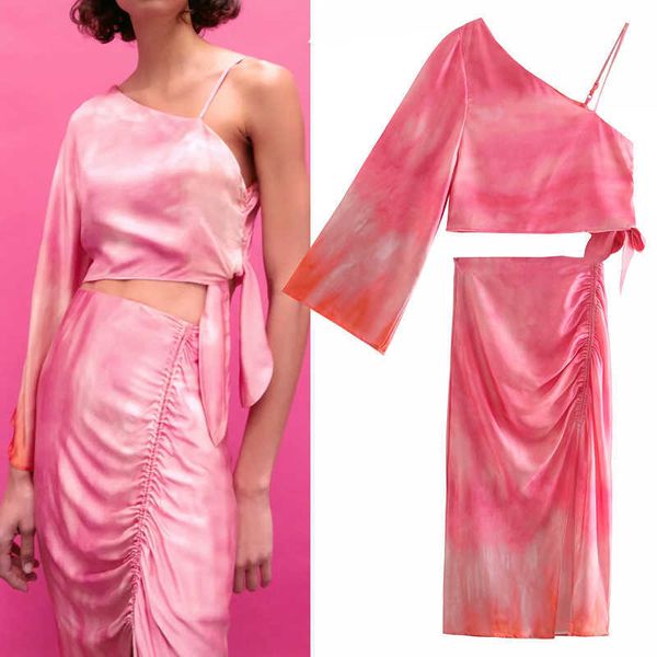 

za women suit 2-piece suits & skirt fashion casual chic asymmetrical oblique shoulder street youth suit 210601, White