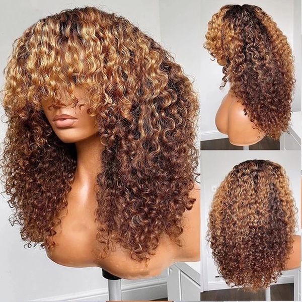 Parrucche frontali ricci crespi per capelli umani a 360 gradi con frangia Parrucche piene in pizzo 13x6 Lacci Capelli umani Remy brasiliano Haisr per donne Densità 180