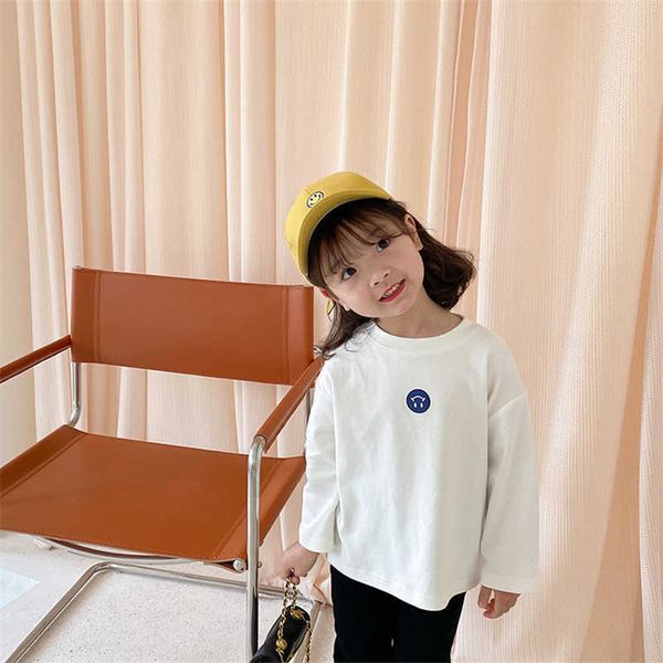 

spring fashion girls boys loose smile base long sleeve t shirts kids casual all-match tee clothes 210615, Blue