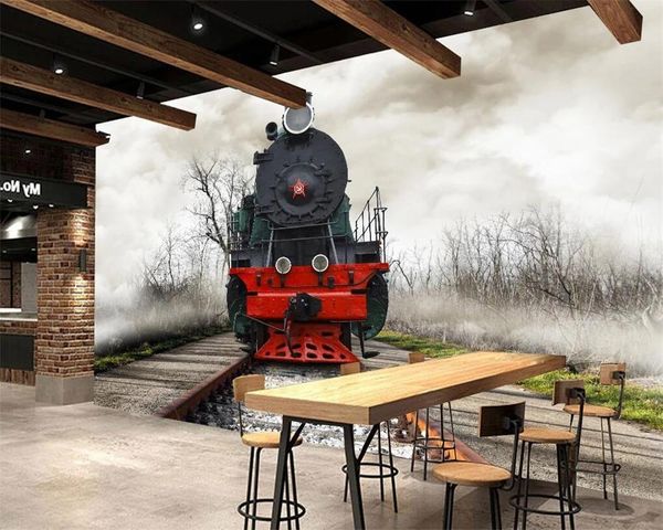 

wallpapers custom 3d self adhesive vintage train railway murals tv wall bar cafe living room backdrop decorate painting