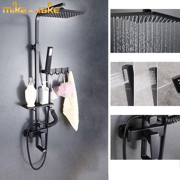 

matte black square shower set bathroom faucet wall bath rainfall mixer sets