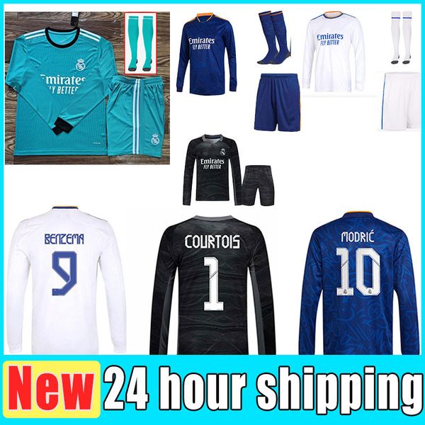 

mens socks real madrids soccer jerseys 2021 2022 boys sets football shirts suit 21 22 home away third fourth benzema hazard camavinga alaba, Black;yellow