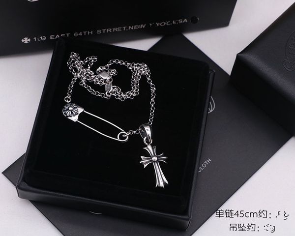 

design jewelry ch croquet pin cross necklace short clavicle chain women's simple s925 standard punk personality neck plated with thai s, Black
