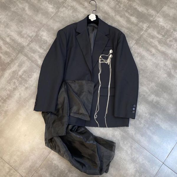 

women's jackets zcsmll turn-down collar women coat long sleeves split irregular lace hem badge fashionable fine suit jacket trend 2021, Black;brown