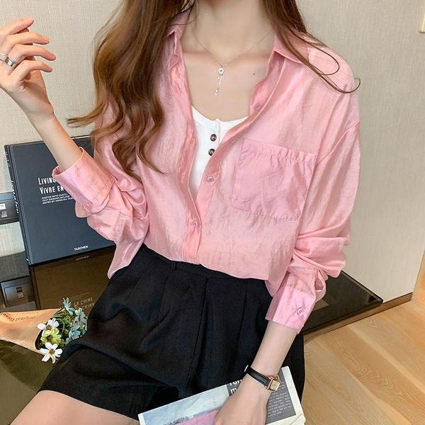 

women's blouses & shirts women thin chiffon cardigan breathable sun protection clothing for summer shirt long sleeves 2021the, White