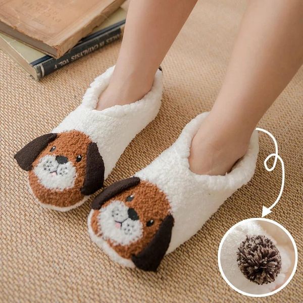 

fashion thicken plush winter sleep socks slippers animal prints floor female light weight cute, Black