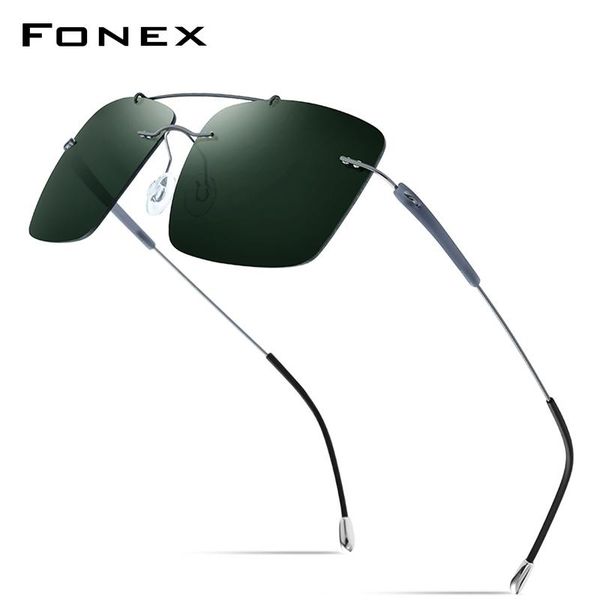 

sunglasses fonex titanium alloy tr90 rimless sun glasses men 2021 ultralight screwless square women polarized for 20009, White;black