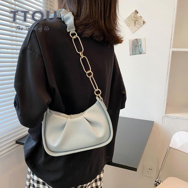 

evening bags luxury pu leather underarm shoulder bag for women solid color ladies messenger folds design fashion chain female handbags